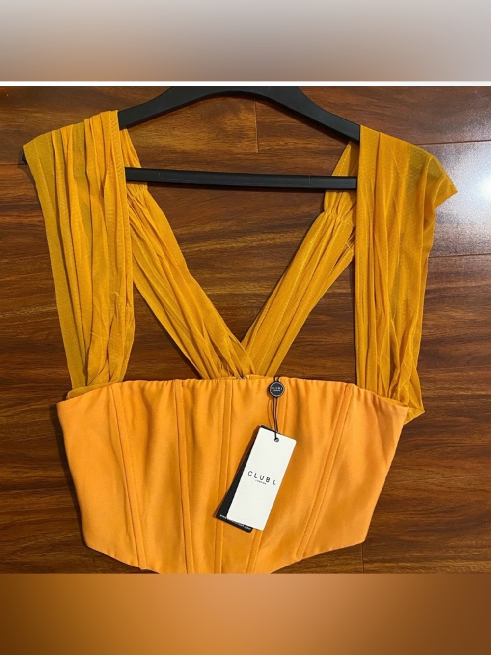 Club L London Orange Mesh Strap Bustier Top